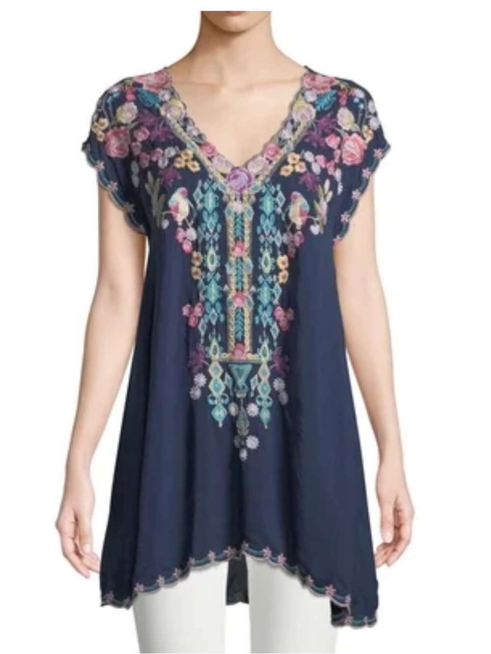 Johnny Was Petunia Floral Embroidered Tunic Mini Dress